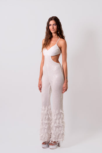 Dancing Queen Jumpsuit in White 