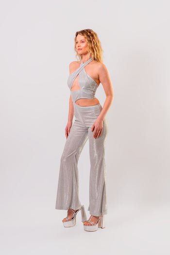 Disco Queen Jumpsuit in Silver