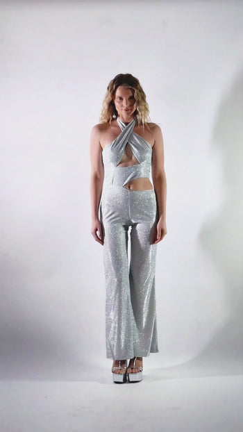 Disco Queen Jumpsuit in Silver